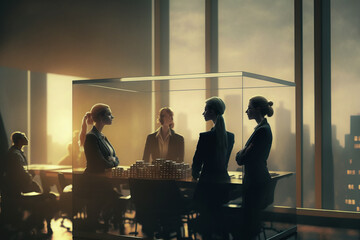 Four female professionals around a display; Generative AI