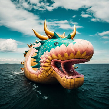 Inflatable dragon at sea. Chinese Horoscope. Chinese New Year 2023