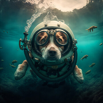 Dog scuba diving. Chinese Horoscope. Chinese New Year 2023