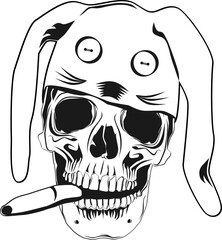 Skull wearing bunny ears and smoking a cigar.  - 566766058