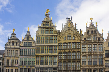 Fototapeta na wymiar Old traditional historic buildings on the street of Old Town in Antwerp, Belgium