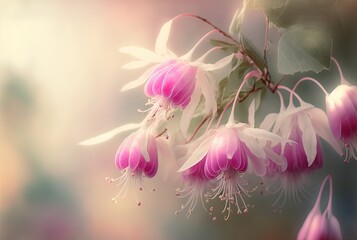 pink fuchsia flower in mist, Generative Ai 