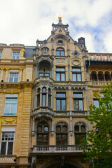 Fototapeta na wymiar Old traditional historic buildings on the street of Old Town in Antwerp, Belgium