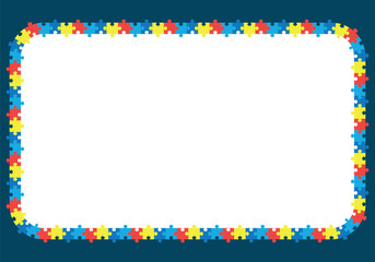 World autism awareness day. Colorful puzzles frame vector background. Symbol of autism. Medical flat illustration. Health care