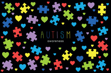 World autism awareness day. Colorful puzzles backrond vector background. Symbol of autism. Medical flat illustration. Health care
