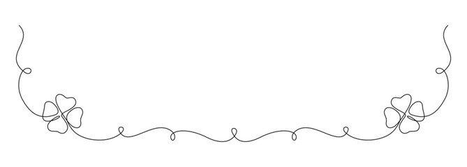 Obraz premium One continuous line drawing of four-leaved clover. Good luck floral symbol in simple linear style. Concept for web banner Saint Patrick Day in editable stroke. Contour outline vector illustration