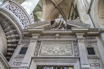 Interior of Church of Saint-Etienne-du-Mont (1624) in the Paris 5th arrondissement. Paris. France. AUGUST 25, 2021.