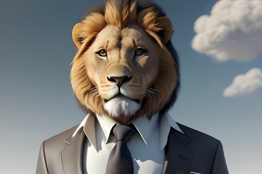Portrait of a lion in a business suit, made with generative ai