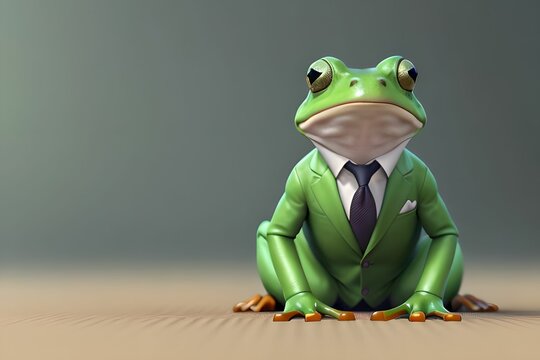 Portrait of a frog in a business suit, made with generative ai