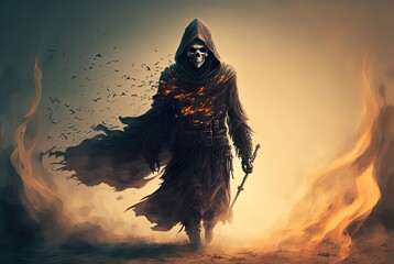 Fototapeta premium illustration character design close up portrait of evil skeleton warrior, Generative Ai