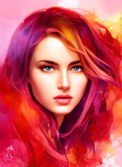 Portrait painting of a beautiful woman. Abstract Illustration of a beautiful girl. Conceptual closeup of an painting. Beautiful woman painting.