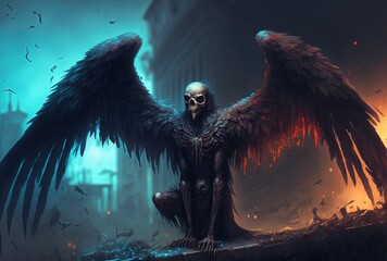 Naklejka premium nightmare creature, winged monster, Generative Ai