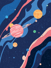 Fantasy vertical universe background with planets and stars
