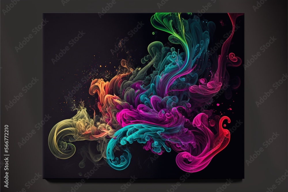 Poster a painting of colorful smoke on a black background with a black background and a black background wi