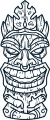Trendy hawaii wooden tiki mask for surfing bar. Traditional ethnic idol of hawaiian, maori or polynesian. Old tribal totem