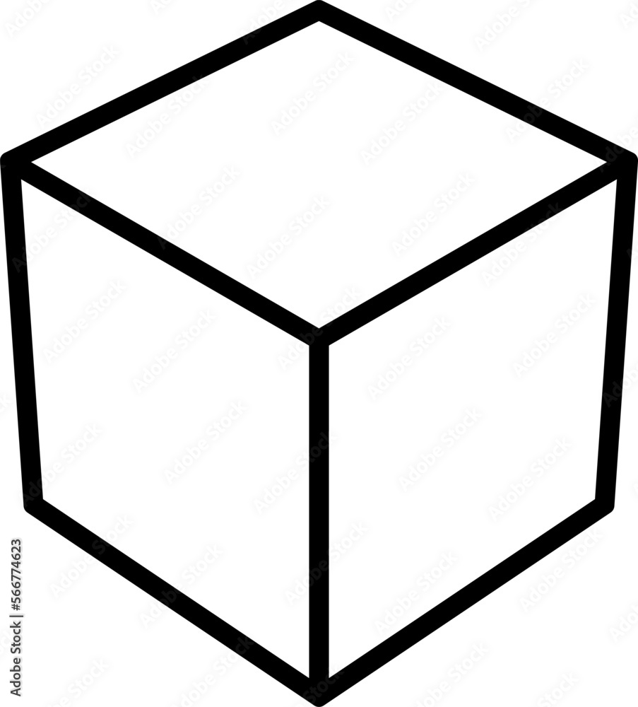 Poster simple white cube box with black edges icon in 3d style perspective view. vector image.