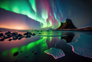 Kolorowa zorza polarna na Islandii
