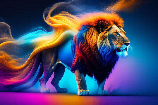 Abstract fractal digital art of a lion, AI generated