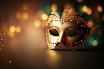 Carnival mask on golden background. Generative AI