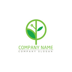 Agricultural technological Modern farming Logo Design with green leaf