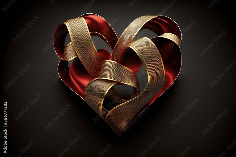 Poster a heart shaped object on a black background with a red ribbon around the edges of the heart and a go