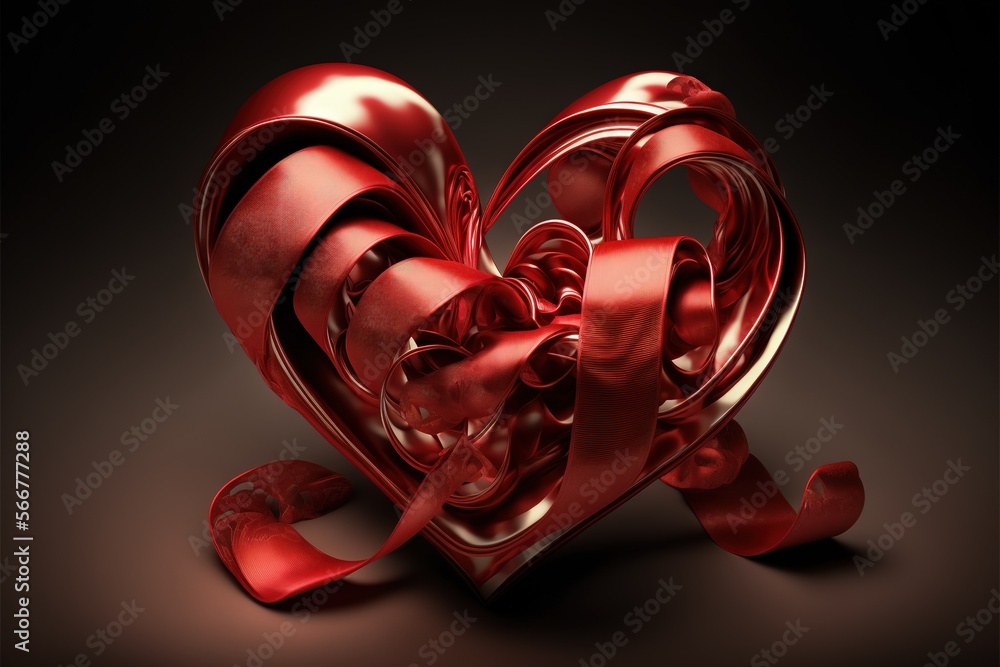 Aufkleber a red heart shaped object on a black background with a red ribbon around the edges of the heart and 