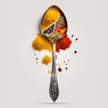 india curry spice spoon kitchen light nice white delicious  canvas splash scattered powder Generativ AI