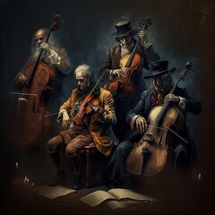 orchestra,classical,cello,trumpet,fflute,guitar,conductor,symphonic instruemntal baroque concert hall musicians music sound bass volume vocal technique opera artists group jazz concert Generative AI 