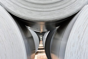 industrial plant for the production of sheet metal in a steel mill - storage of sheet rolls © industrieblick