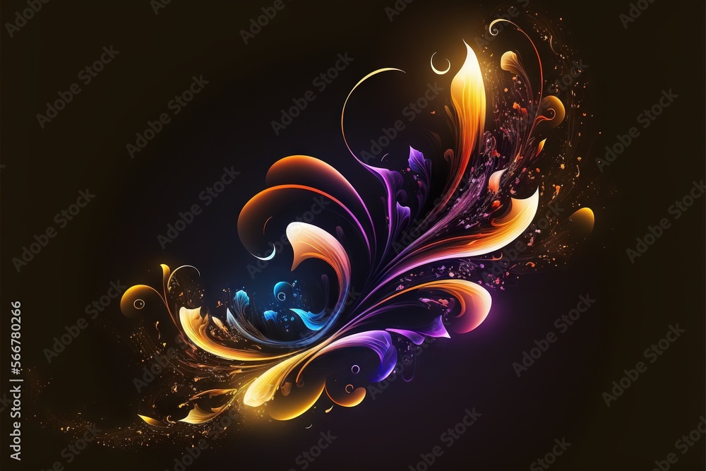 Poster a colorful abstract background with swirls and bubbles on a dark background with a black background 