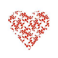 Isolated red scroll design line flourishes filled heart shape