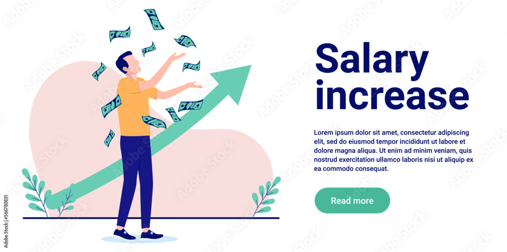 Leinwandbilder salary increase and profit growth - man standing in front of green arrow pointing up, making lots of