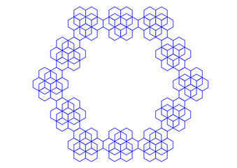 rahmen in form eines kranzes aus einer vielzahl blauer sechsecke