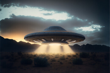 Fototapeta na wymiar Alien extraterrestrial invasion, UFO landing, Generative ai