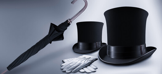 set gentleman hat gloves umbrella AI