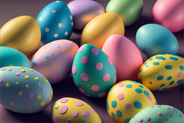 Fototapeta na wymiar Easter celebration, Festive holiday, Rabbits and easter eggs, Christianity bible event, Generative ai