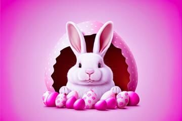 Fototapeta premium Easter Bunny on a pink background AI