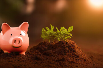 High-Resolution Image of a Piggy Bank Showcasing Money Growth, Perfect for Financial and Saving-Related Design Projects