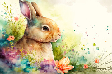 Easter's rabbit, watercolor, created by generative AI technology