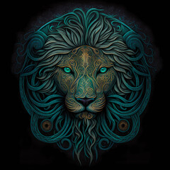 Blue Lion Head Detailed digital AI