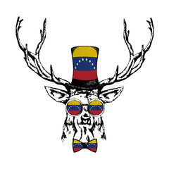 Deer drawn portrait. Patriotic sublimation in colors of national flag on white background. Venezuela