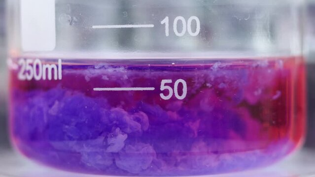 The synthesis process of a beautiful inorganic substance - cobalt silicate, which has the appearance of large insoluble particles of purple color. In a beaker.