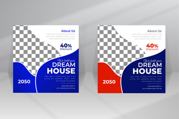 Real Estate Home Construction Social Media Post, Web Banner, Home Repair Post, House Property Banner, Square Poster, Leaflet Marketing