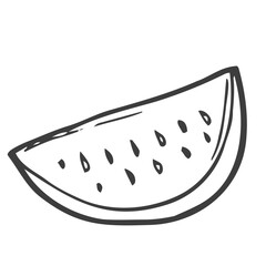 Slice and whole of watermelon outline. Coloring page. Vector illustration isolated on white.