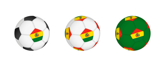 Collection football ball with the Bolivia flag. Soccer equipment mockup with flag in three distinct configurations.