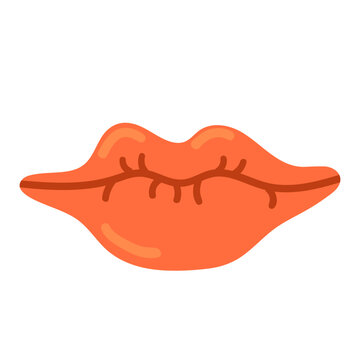 red female lips flat cartoon illustration