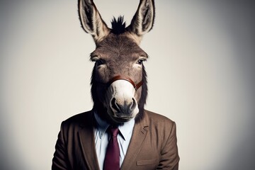 Portrait of a donkey dressed in a formal business suit, generative ai	
