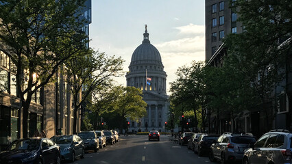 city street leading to the capitol