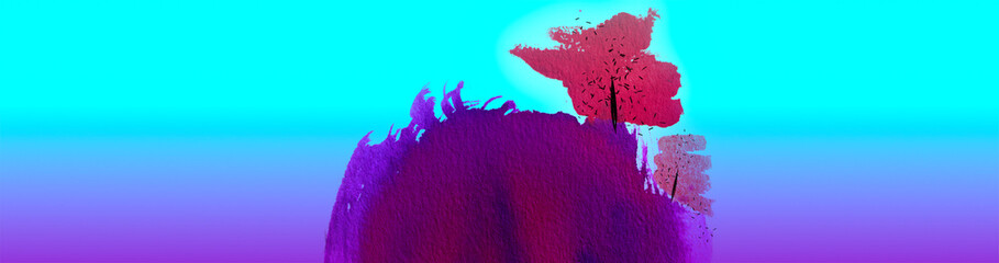 Red tree on colors fusion. Oriental inspiration illustration.