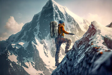 Bergsteiger in den Bergen Alpen Mountain Digital Art Abstrakte Illustration Generative Ai Hintergrund Background Cover Magazin